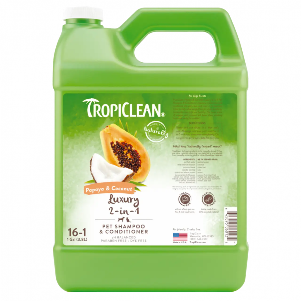 Шампунь кондиціонер проти ковтунів для собак і котів TropiClean Papaya Coconut (ТропиКлін Папая та Кокос) 3.8 л Запоріжжя - фото 1