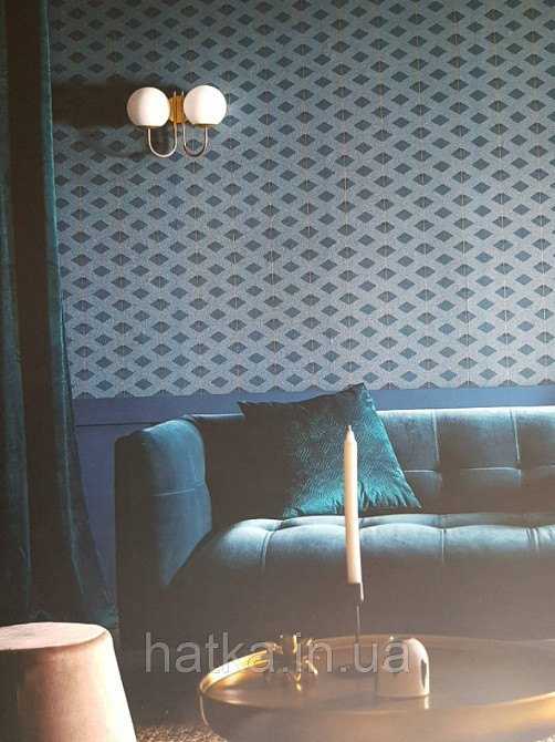 Шпалери вінілові Lutece Melody 51197201 геометрія смуги фігури темно-сині золотисті Київ - фото 1