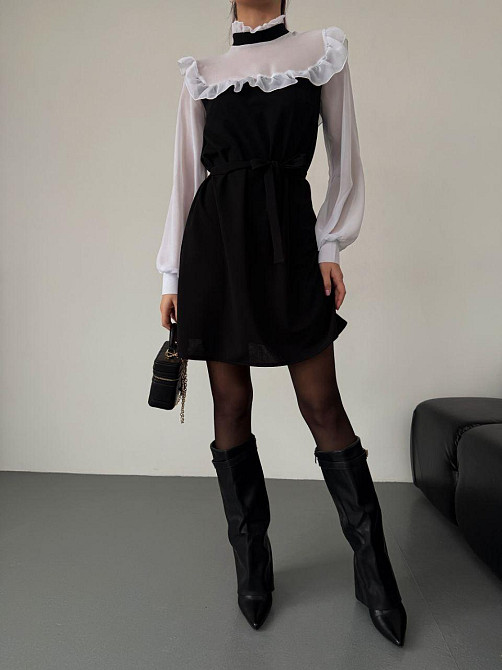 Женское сдержанное базовое платье с рюшами креп дайвинг + шифон 50/52 Одесса - изображение 1