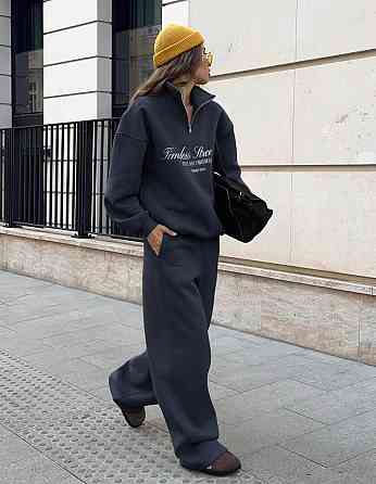 Жіночий теплий трендовий костюм-тринитка на флісі Темно-синій Одеса