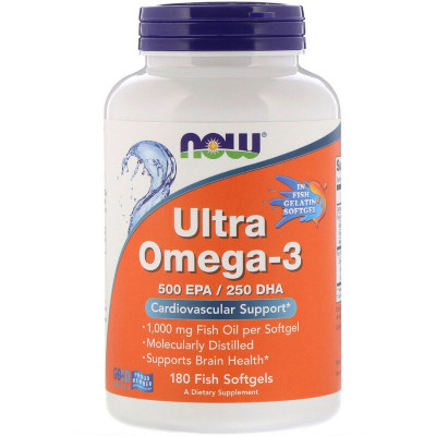 Жирні кислоти Now Foods Ультра Омега-3, 500 EPA / 250 DHA, Ultra Omega-3, 180 гелеви (NOW-01665) Вінниця - фото 1