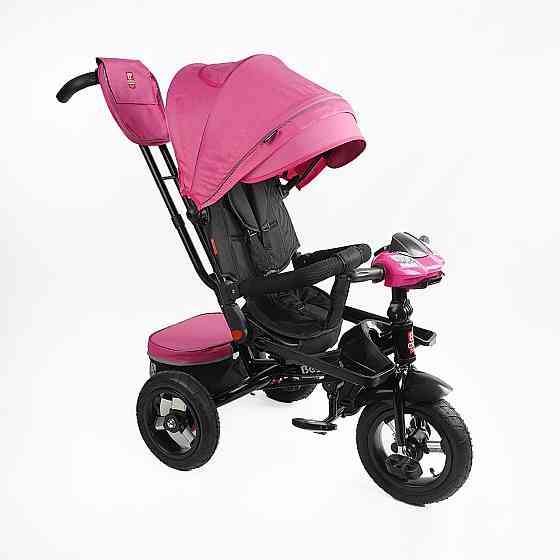 Велосипед триколісний Best Trike з батьківською ручкою музичною панеллю надувні колеса Рожевий (F-701-16) Чернігів