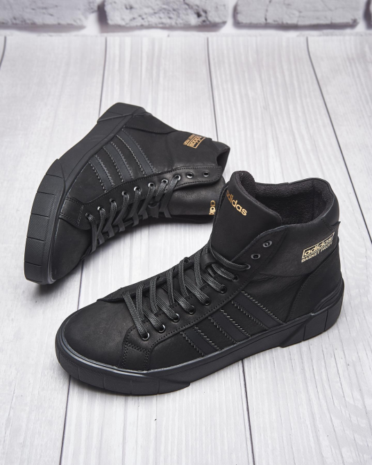 Чоловічі теплі зимові стильні черевики з натуральної шкіри та хутра Adidas чёрные В-62 Харків - фото 5