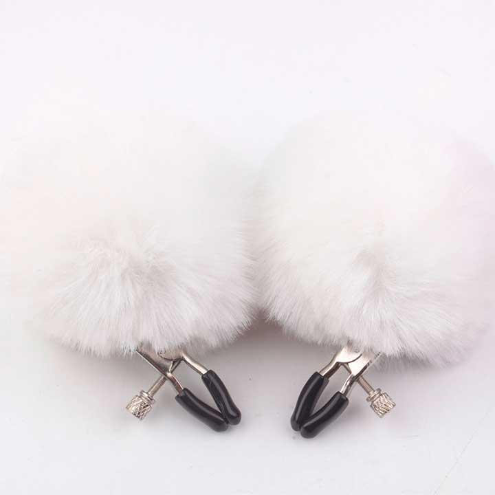 Затискачі для сосків із хутром "Pom Pom Nipple Clamps" - Білий - Садо-мазо Вінниця - фото 1