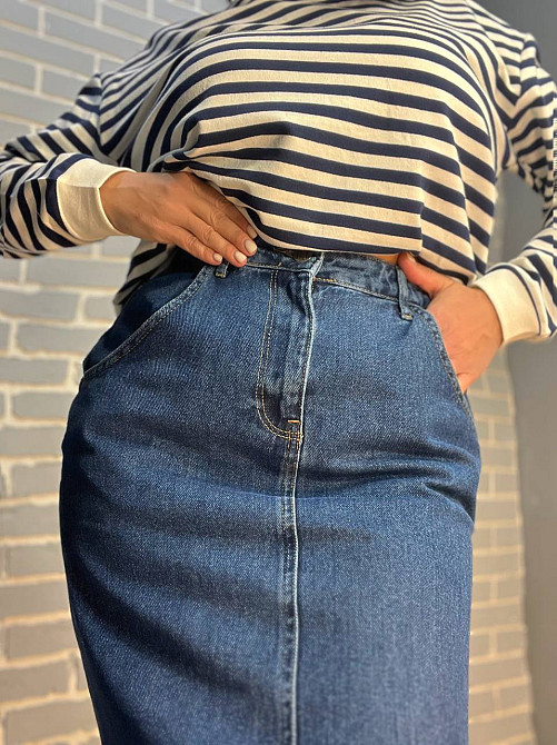 Юбка женская Zeo Basic 3808 джинсовая разрезы по бокам длинная синий, синий, 40 Одесса - изображение 2