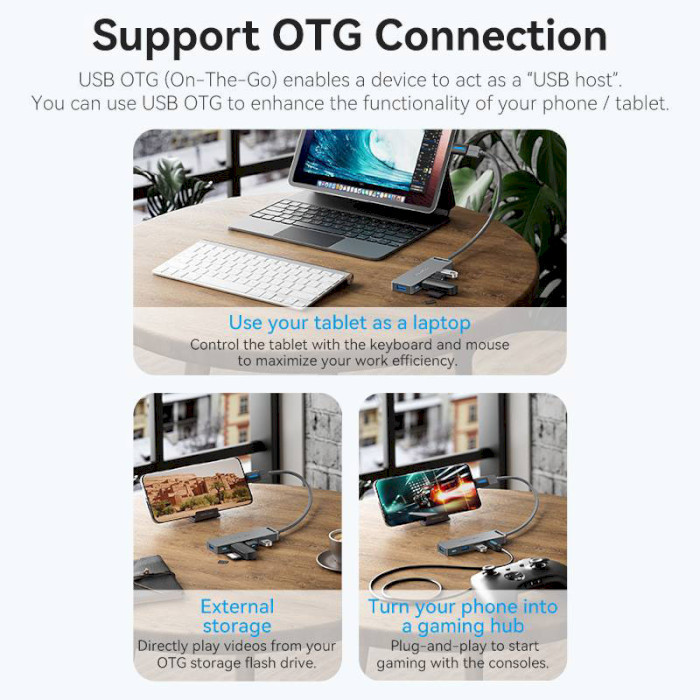 USB-хаб Vention 4-Port USB 3.0 Hub With Power Supply 0.15M Black (CHLBB) Київ - фото 11