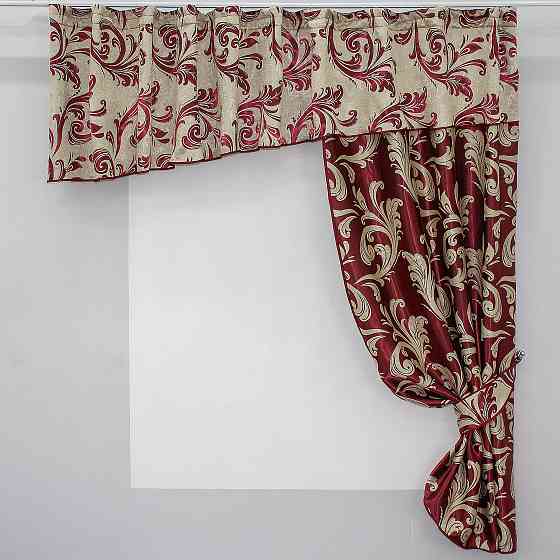 Кухонный комплект VR-Textil № 097к шторка с ламбрекеном бордовый с золотистым 270х170 см (50-918) Киев
