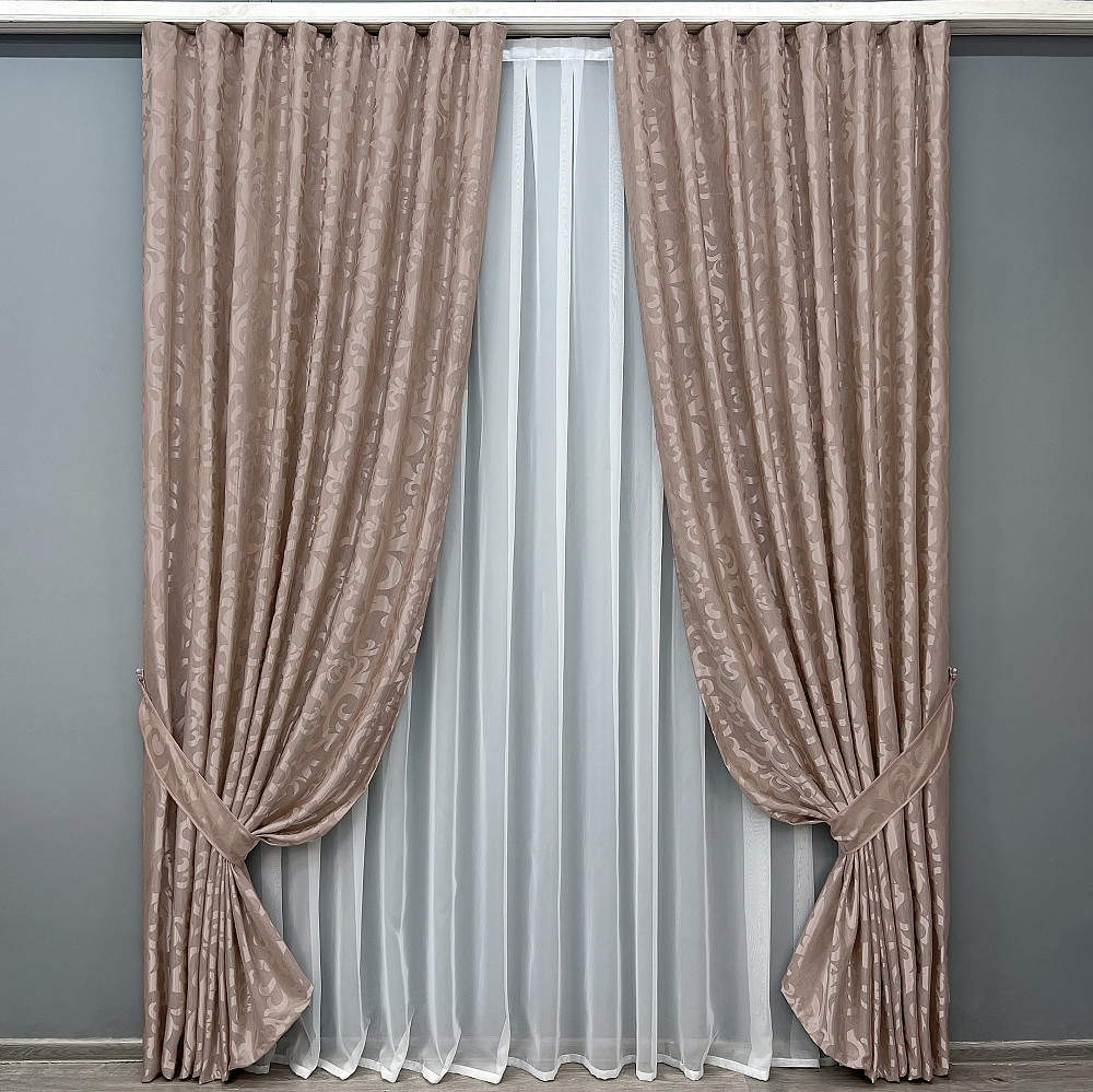 Комплект готових штор VR-Textil Жакард Вензель № 090ш Пудровий 150х260 см 2 шт (39-0077) Киев - изображение 2