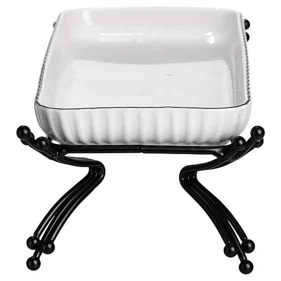 Фарфорове блюдо на металевій підставці, біле з чорним Київ