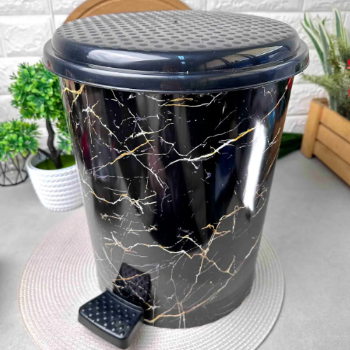 Відро для сміття 11л з педаллю пластик з малюнком чорний мармур ELIF Житомир - фото 3