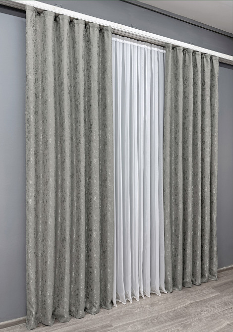 Комплект готовых штор VR-Textil Лен мрамор Pavliani № 1665ш Серый 150х270 см 2 шт (33-0554) Киев - изображение 4