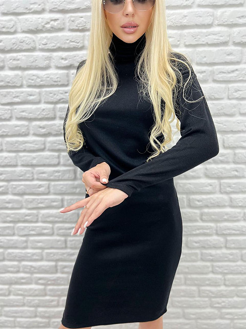 Тепле ангорове плаття міді з високим коміром "Amina" оптом | Батал Чорний, 50-52 Київ - фото 3