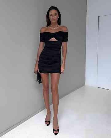 Облегающее женское мини платье с драпировкой микродайвинг Черный, 44/46 Одесса