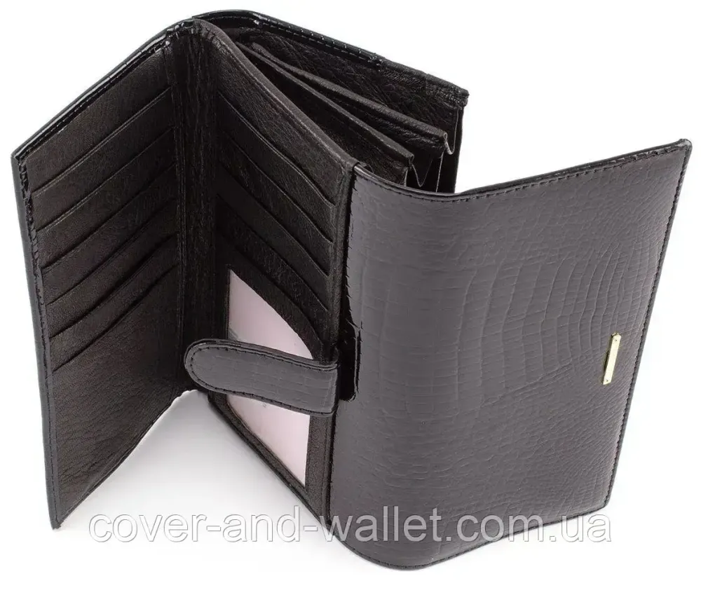 Чорний лаковий жіночий гаманець на магнітній фіксації на багато карток MC 403-2480 Київ - фото 1