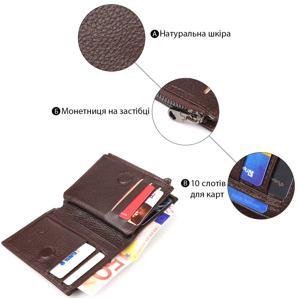 Мужской компактный вертикальный кошелек из натуральной кожи CANPELLINI 21674 Коричневый Киев - изображение 7