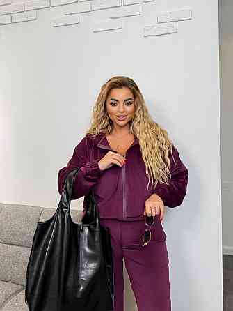 Жіночий теплий костюм-двійка: кофта та штани батал зі стразами велюр спорт на хутрі Марсала, 48/50 Одеса