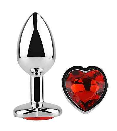 Анальна пробка з кристалом EGZO - Silver Heart Plug Red size S Sex Aura Київ