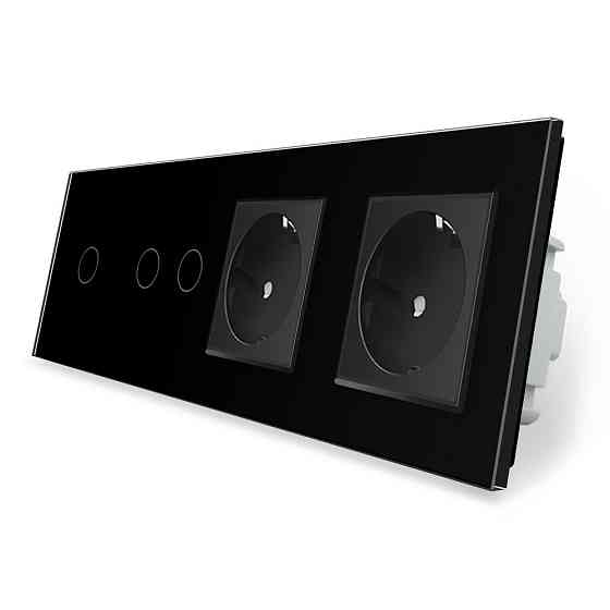 LIVOLO Сенсорний вимикач 3 сенсора (1-2) 2 розетки LIVOLO чорний матовий скляний Коломия