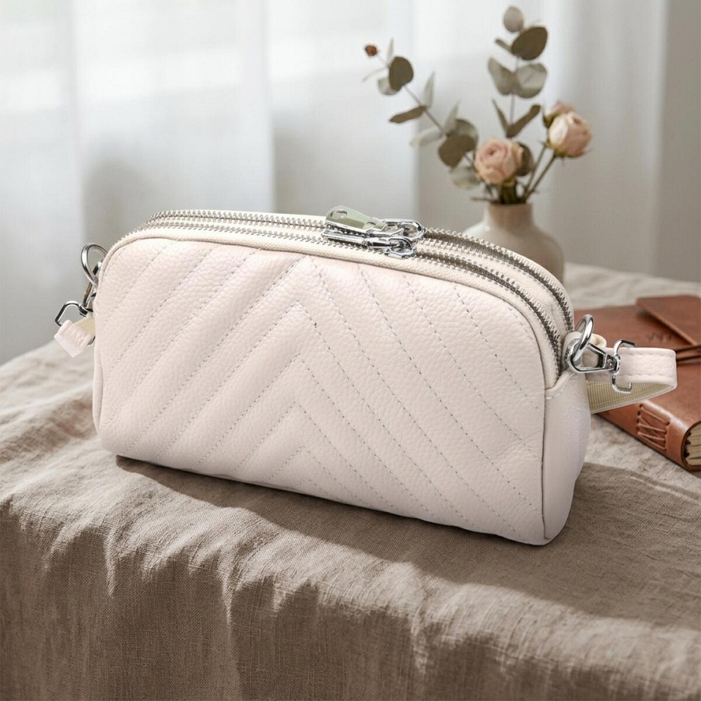 Модна сумка прошита трикутниками з натуральної шкіри Vintage 22910 Білий Київ - фото 14