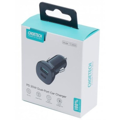 Зарядний пристрій Choetech car USB-A/USB-C 20W QC3.0/PD black (TC0005-BK) Вінниця - фото 2