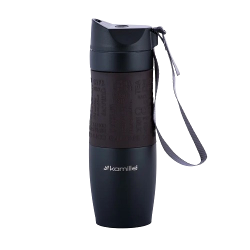 Термочашка 480мл з TPR вставкою і ремінцем нержавіюча сталь (мікс) KAMILLE 2067 Житомир
