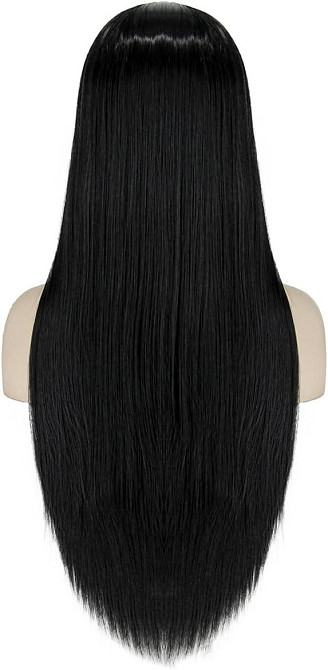 Довга жіноча чорна пряма перука у стилі Мортіши Аддамс для Геловіну, вечірок, косплею, термостійка, синтетичне волосся Київ - фото 4