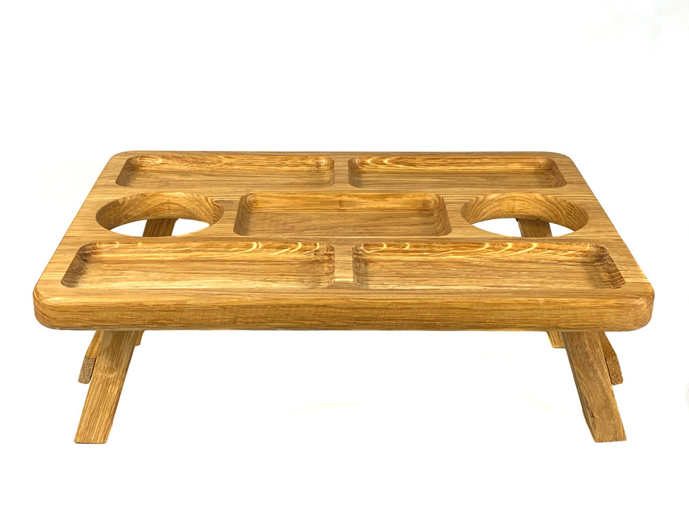 Дерев'яний піднос на ніжках з місцем для келихів та 5 заглибок для закусок, 38*28*14 см, дерево Черешня Кам'янець-Подільський - фото 3