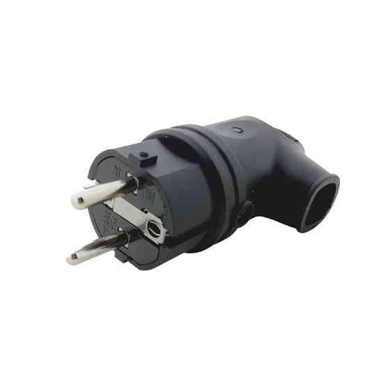 Вилка с заземлением угловая с кольцом каучук, черный Днепр