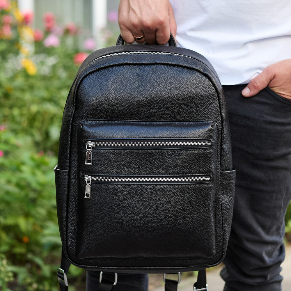 Міський чоловічий рюкзак із натуральної шкіри 41х30х17, наплічна сумка для ноутбука та документів, чорний Кам'янське - фото 11