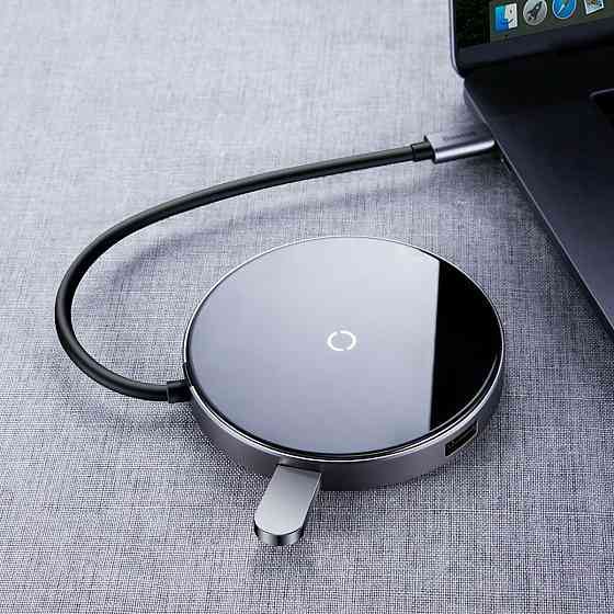 USB-Hub Baseus Circular Mirror Wireless Charger HUB (TYPE-C to USB 3.0*1+USB2.0*3/TYPE-C)Deep gray Київ