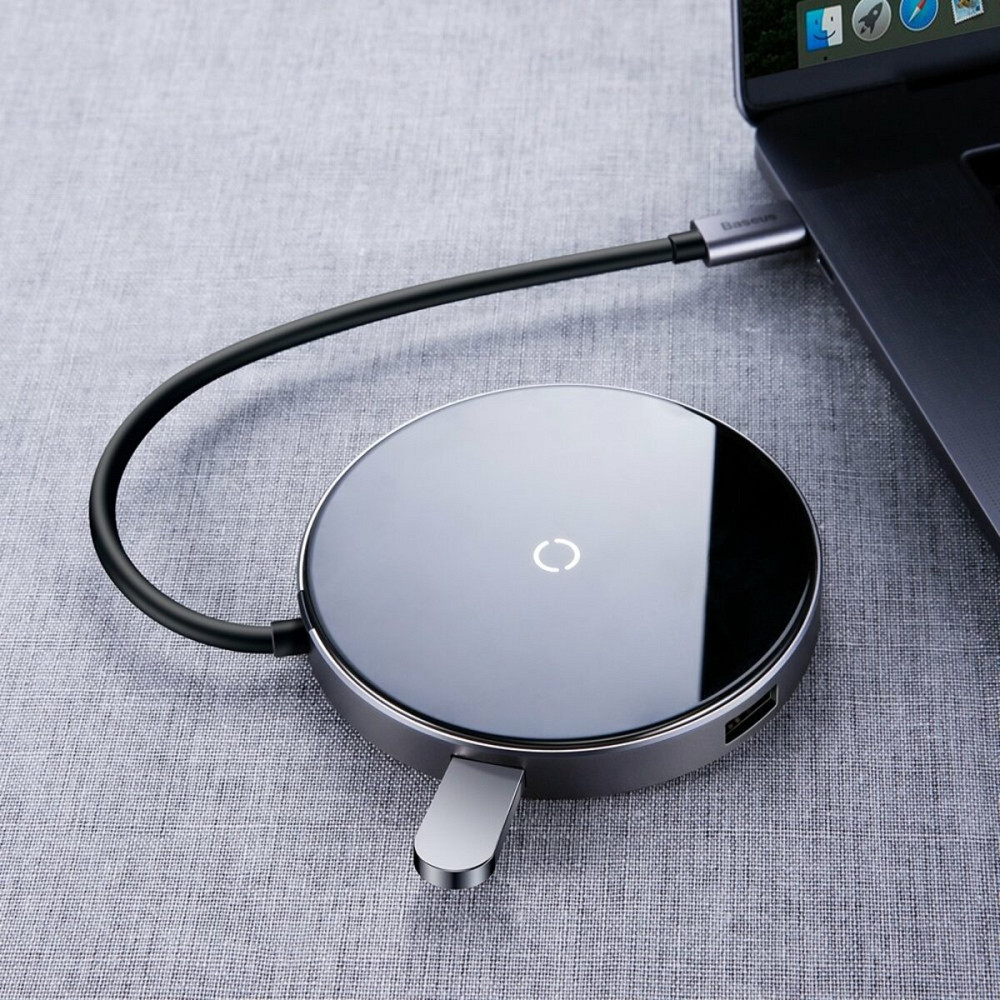 USB-Hub Baseus Circular Mirror Wireless Charger HUB (TYPE-C to USB 3.0*1+USB2.0*3/TYPE-C)Deep gray Київ - фото 3