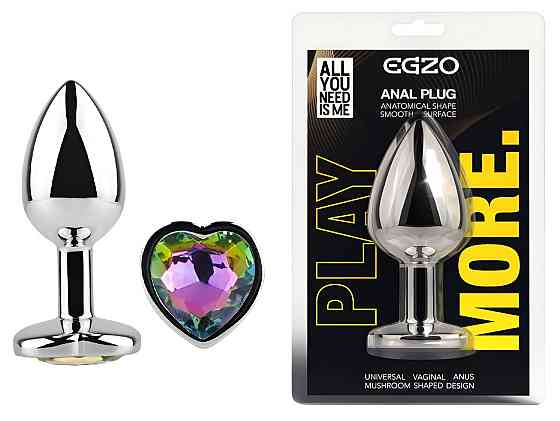 Анальна пробка з кристалом EGZO - Silver Heart Plug Rainbow size M Sex Aura Київ