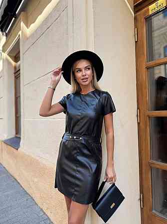 Жіноче стильне мініплаття з екошкіри Чорний, 46/48 Одеса