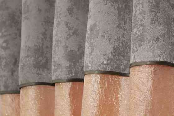 Кухонні штори VR-Textil № 073к з ламбрекеном і підхватами персиковий з кавово-сірим 260х170 см (52-0163) Київ