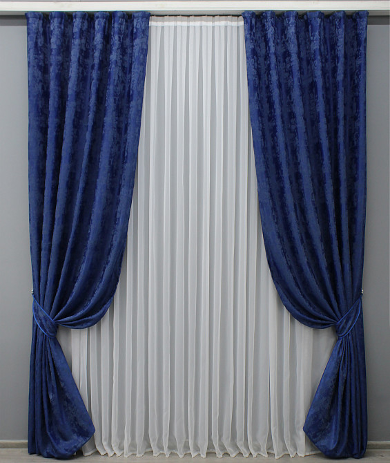 Комплект готових штор VR-Textil Жакард Sultan YL № 1483ш Синій 150х270 см 2 шт (33-0352) Київ - фото 2