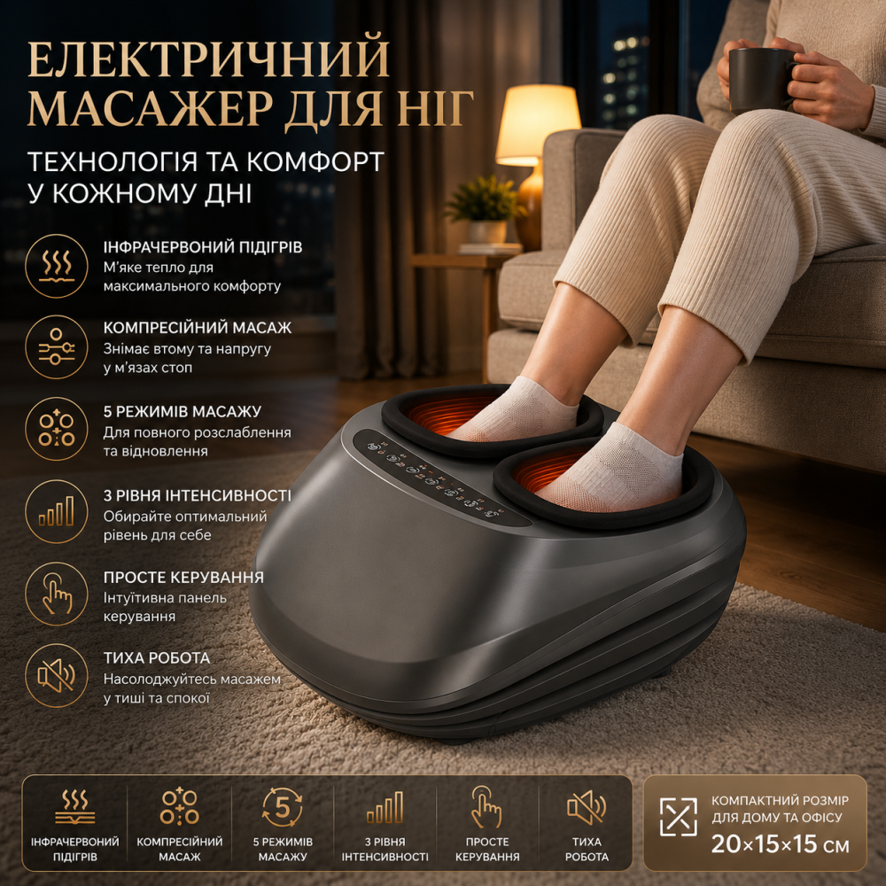 Електричний масажер для ніг Yostyle Shiatsu з інфрачервоним підігрівом, компресійний масаж стоп, 5 режимів, 3 рівні інтенсивності Київ - фото 9