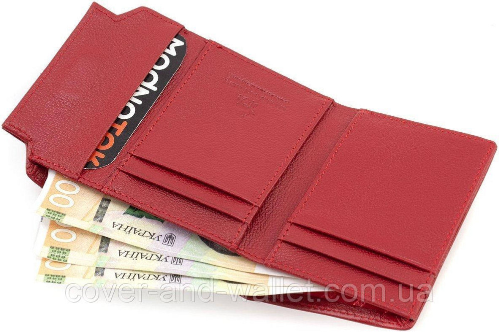 Маленький жіночий гаманець із натуральної шкіри червоного кольору на магніті Marco Coverna Київ - фото 3