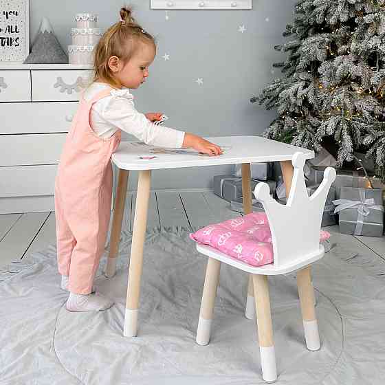 Детский столик и стульчик белый. Столик с ящиком для карандашей и разукрашек Стол и стуль детский белая корона Киев