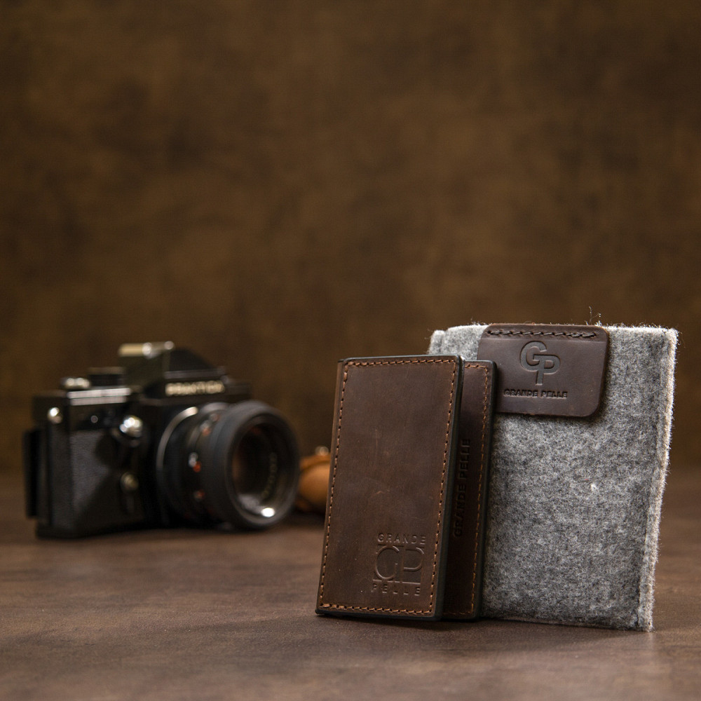 Маленький шкіряний картхолдер Коричневий (GRANDE PELLE) Київ - фото 4