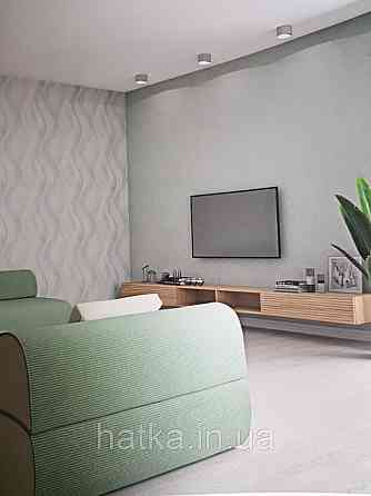 Шпалери вінілові на флізелін гарячого тиснення Marburg Shades блакитні зелені сірі смуги хвилі на білому тлі Київ