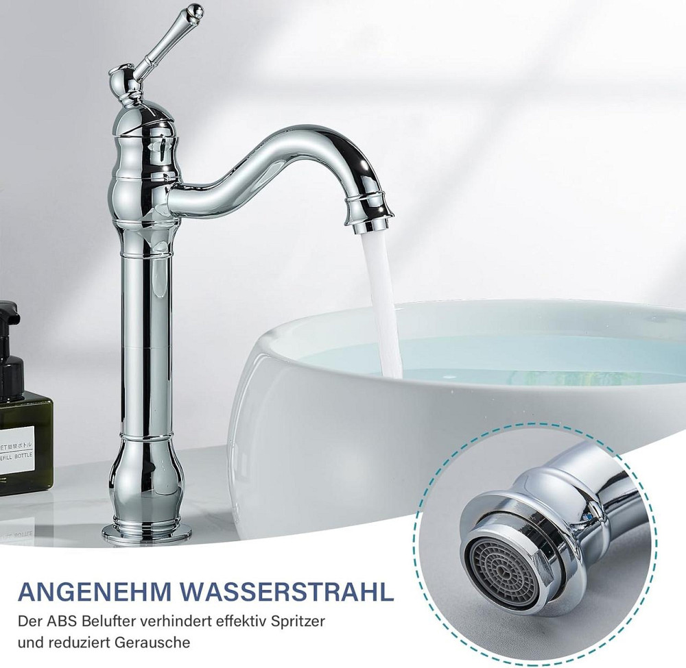 Смеситель для раковины высокий латунный, хромированный, поворотный, для ванной комнаты для умывальника Rozin Киев - изображение 2