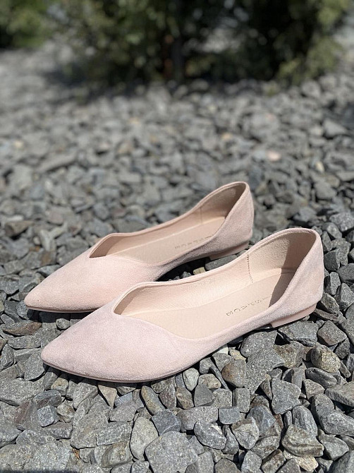 TEE Tspace Балетки човник жіночі з гострим носком, колір пудра, еко-замша TEE Tspace -12 весна- Коломыя - изображение 5