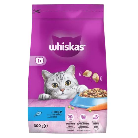 Повнораціонний сухий корм для дорослих котів Whiskas (Віскас) смачні подушечки з тунцем, 300 г Вінниця