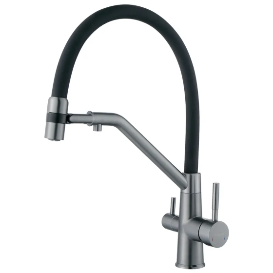 Кухонный смеситель Zerix MAG-021 с силиконовым изливом Graphite Refl.Black из нержавеющей стали SUS304 с выходом для питьевой воды Харьков