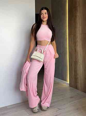 Жіночий прогулянковий костюм трійка: худі топ і штани велюр плюш Одеса