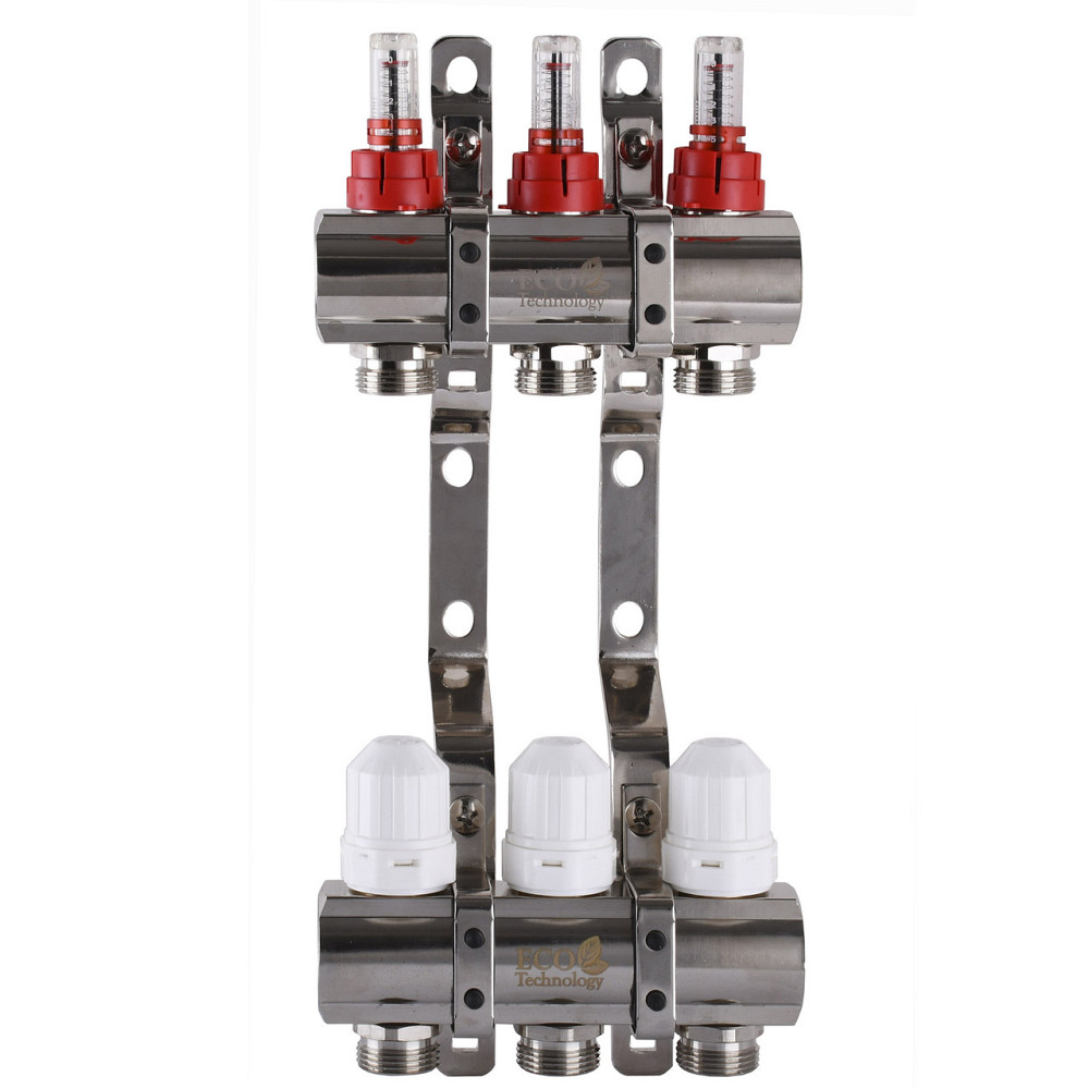 Колектор з вимірювачем витрат, регуляторами та кріпленням ECO 001D 1″x3 (000009826) Київ - фото 1