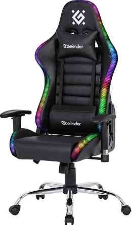 Геймерське крісло Defender Ultimate поліуританове з RGB підсвічуванням (Чорне) Вінниця
