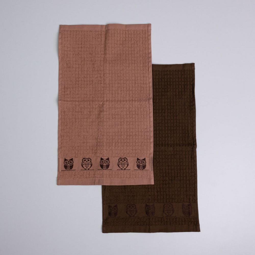 Набор кухонных махровых полотенец 2шт GM Textile 30x50см, 30x50см Совы 400г/м2 (Бежевый/Коричневый) Сумы - изображение 3