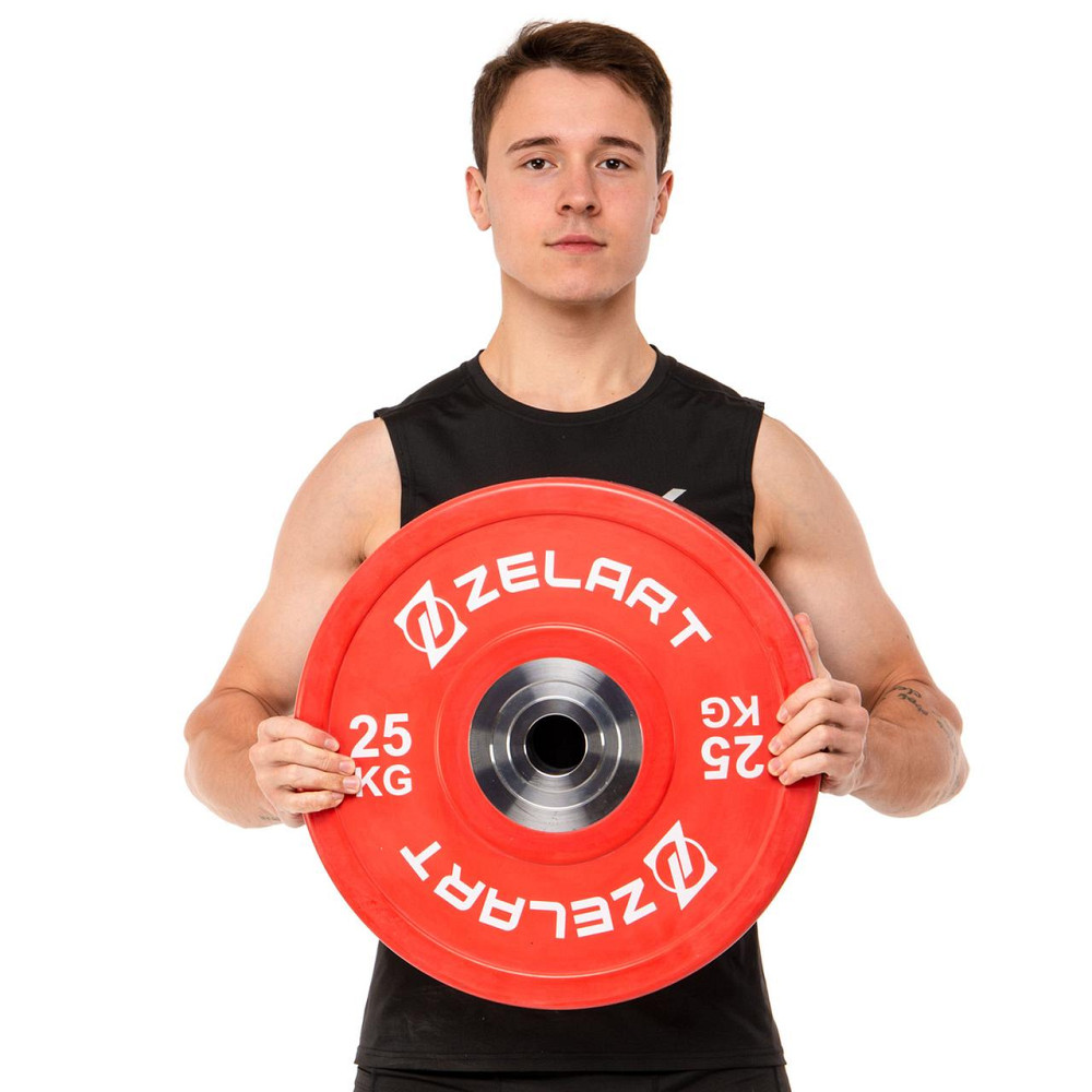 Блин (диск) бамперный для кроссфита резиновый 25 кг d-52мм Zelart-7798-25 Киев - изображение 5