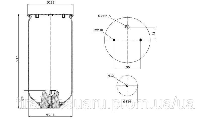 Пневморесора без стакана SAF SCHMITZ 4158np Пневмоподушка SAF SCHMITZ Луцк - изображение 2